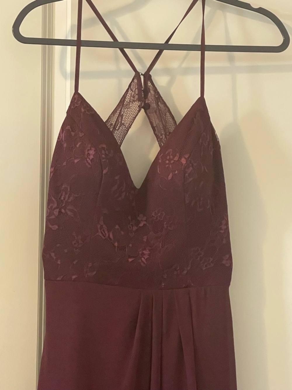 Mori Lee Bordeaux Spaghetti Strap Evening Gown